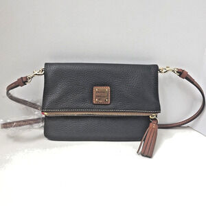 Dooney & Bourke Black Pebble Grain Leather Foldover Zip Crossbody New